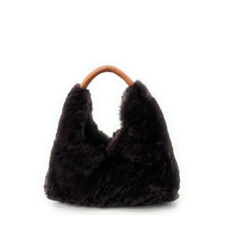 Sac en fausse fourrure forme hobo avec cuir de vachette femme fabriqué en Italie