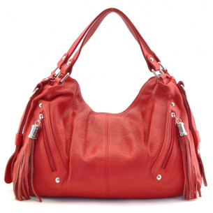 Sac trapèze femme en cuir grainé porté épaule avec bandoulière amovible rouge clair sac tendance