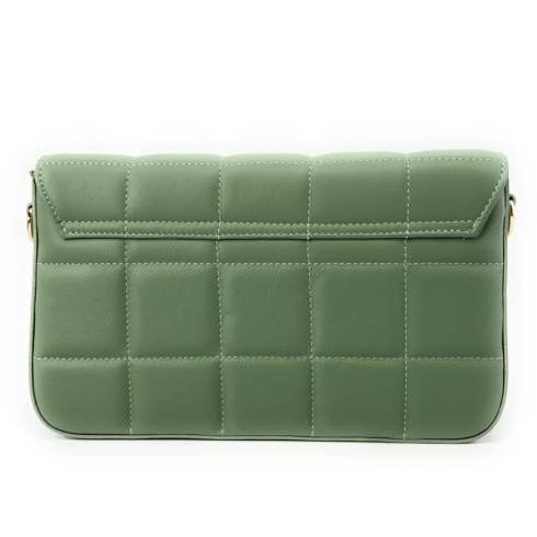 Sac femme forme trotteur en cuir de vachette matelassé avec bandoulière amovible vert amande