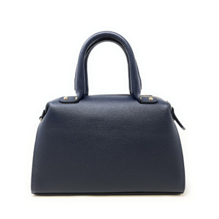 Sac bowling en cuir grainé pour femme avec bandoulière amovible bleu foncé