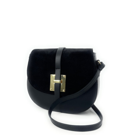 Mini-sac besace en cuir noir pur vachette pour femme fabriqué en Italie avec bandoulière