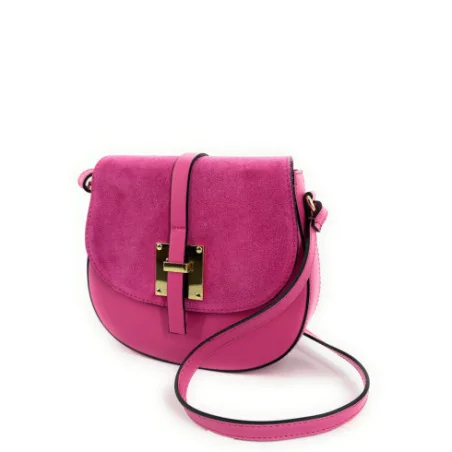 Mini-sac besace en cuir pur de vachette femme fabriqué en Italie couleur fuchsia