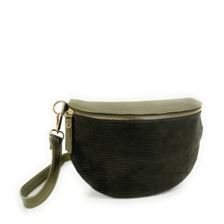 Sac banane tendance en cuir nubuck et cuir irisé pour femme fabriqué en Italie vert kaki