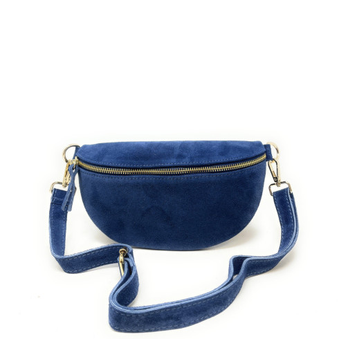 Sac banane femme en daim nubuck avec bandoulière fabriqué en Italie bleu