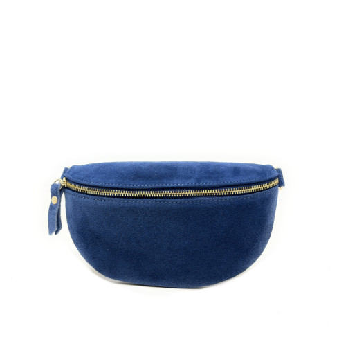 Sac à bandoulière forme banane en cuir nubuck avec bandoulière pour femme couleur bleu