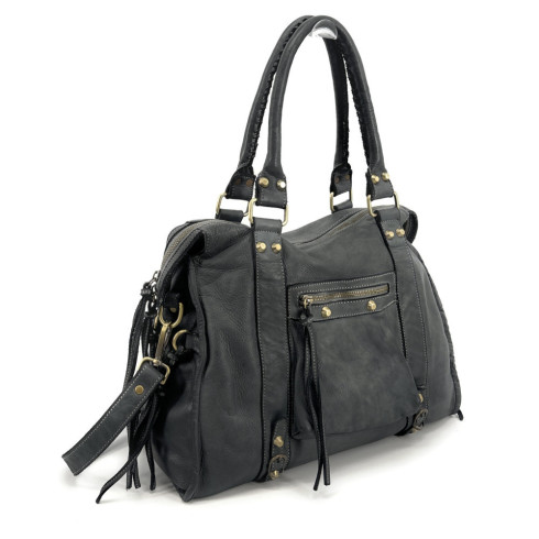 Sac bowling noir en cuir grainé souple