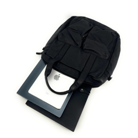 Sac à main sacoche homme en cuir pur de vachette noir fabriqué en Italie avec bandoulière amovible