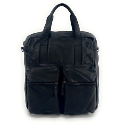 Sac à main pour homme en cuir souple délavé noir fabriqué en Italie avec bandoulière amovible