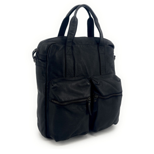 Sacoche noir pour homme en cuir vintage souple fabriqué en Italie avec bandoulière couleur noir