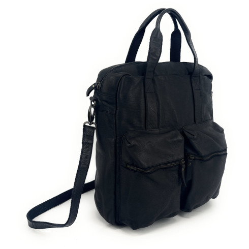 Sac à main noir pour homme forme sacoche en cuir vintage fabriqué en Italie avec bandoulière