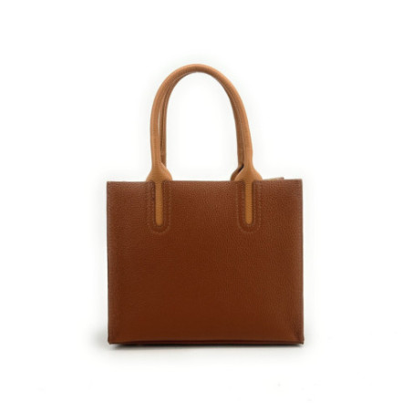Sac en cuir grainé pur  vachette pour femme marron camel fabriqué en Italie cabas