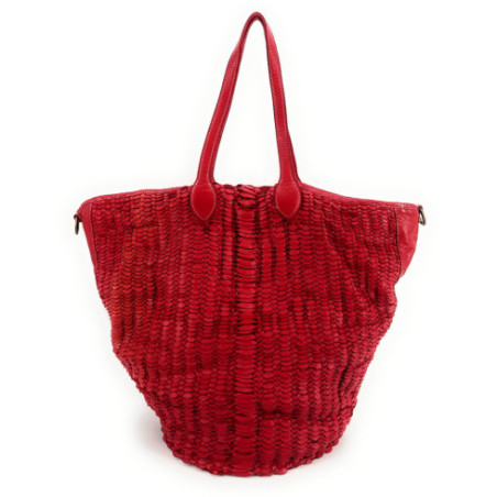 Sac shopping tressé pour femme rouge garance en cuir vintage