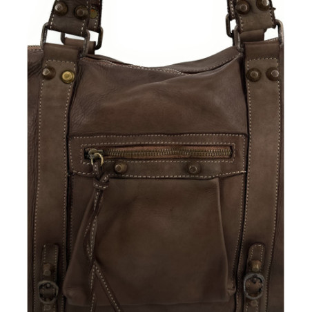 Grand sac en cuir haut de gamme femme pur vachette porté épaule avec bandoulière marron moka sac très tendance