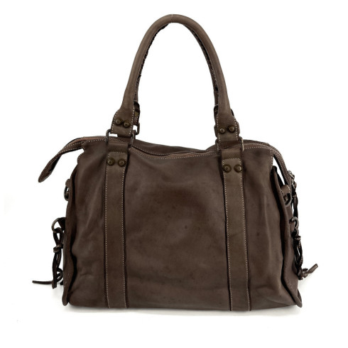 Grand sac femme en cuir de vachette porté épaule avec bandoulière moka de cours tendance