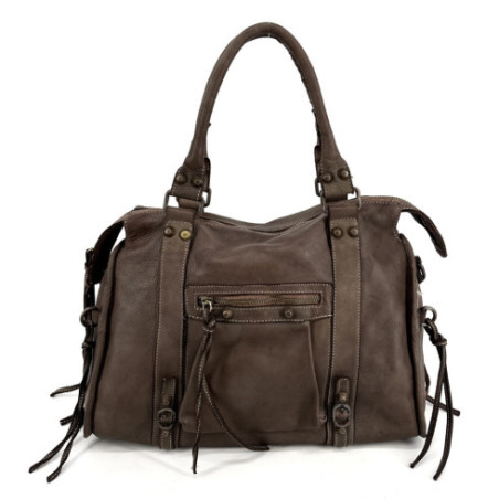 Grand sac à main en cuir italien haut de gamme pur vachette porté main et épaule avec bandoulière moka sac de cours