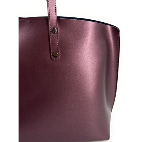 Grand cabas en cuir irisé pur vachette femme fabriqué en Italie rouge bordeaux