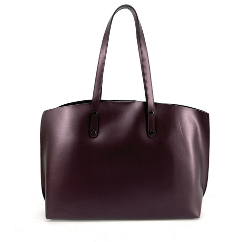 Grand sac forme cabas en cuir irisé pur vachette femme rouge bordeaux fabriqué en Italie