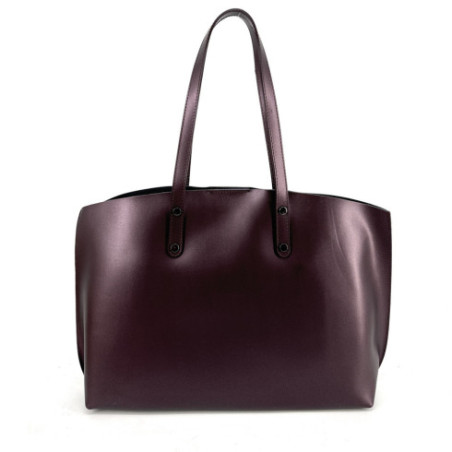 Grand sac forme cabas en cuir irisé pur vachette femme rouge bordeaux fabriqué en Italie