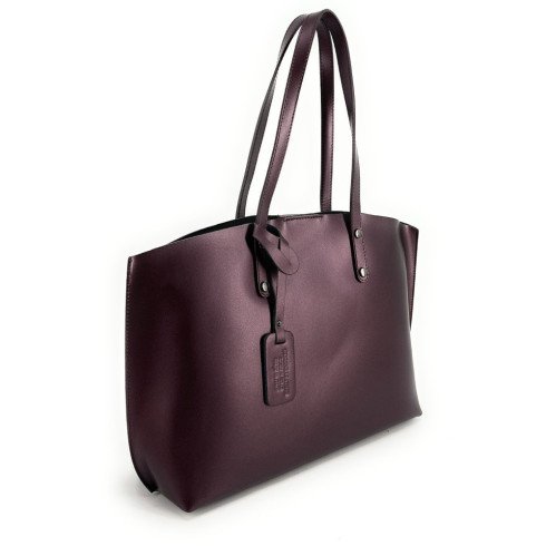 Grand sac femme forme cabas en cuir bordeaux irisé fabriqué en Italie