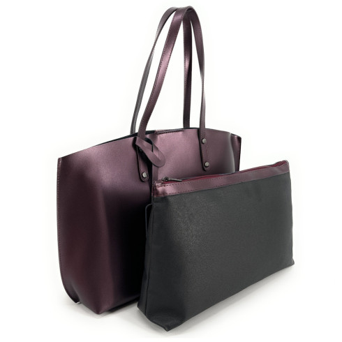 Grand sac pour femme sac cabas en cuir rouge bordeaux irisé fabriqué en Italie