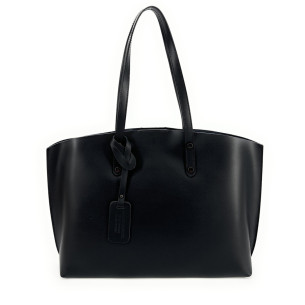 Grand sac cabas en cuir lisse noir pour femme fabriqué en Italie