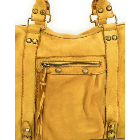 Sac à main femme en cuir italien porté épaule avec bandoulière jaune sac de cours tendance pur vachette