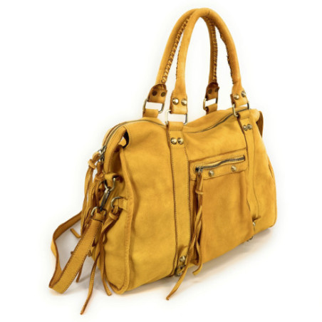 Grand sac à main en cuir italien pur vachette haut de gamme porté main et épaule avec bandoulière jaune sac de cours