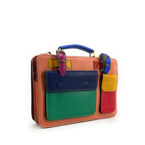 Sac cartable original en  cuir lisse coloré avec bandoulière