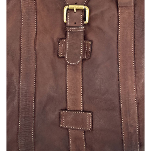 Sac de voyage et week-end en cuir vintage couleur chocolat pur de vachette fabriqué en Italie