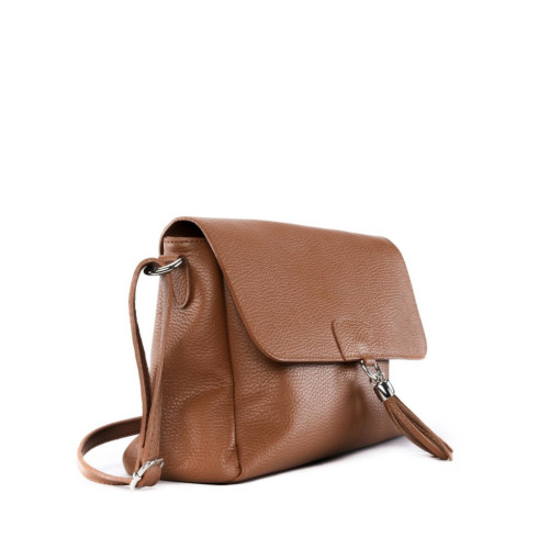 Sacoche très tendance en cuir italien porté crossbody pur vachette cognac foncé avec pompon