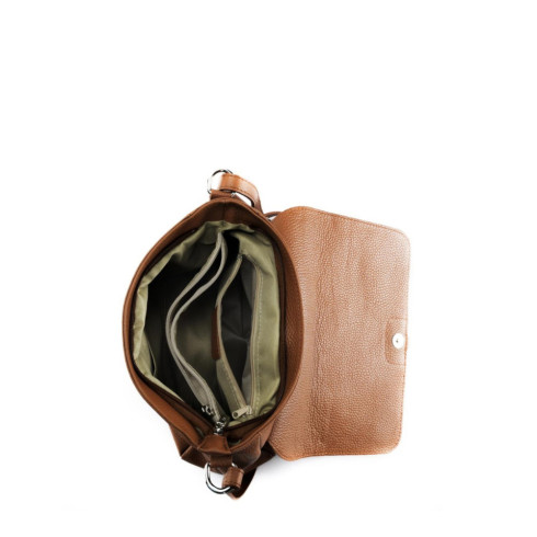 Sacoche femme en cuir grainé pur vachette bandoulière fixe et ajustable intérieur synthétique