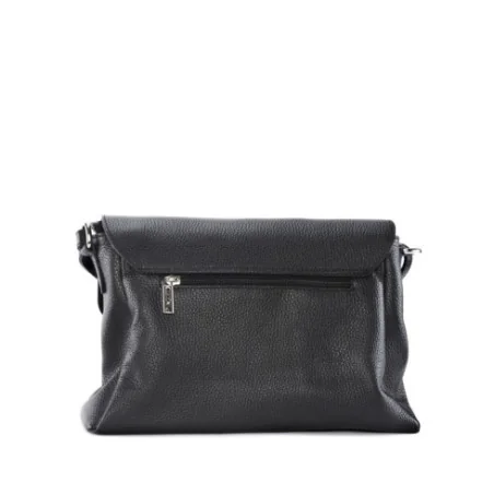 Sacoche femme en cuir grainé pur vachette bandoulière fixe et ajustable noir