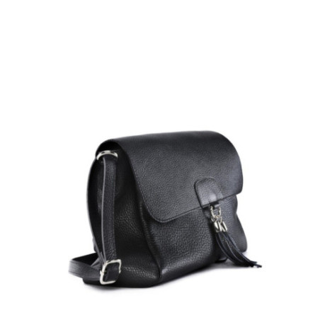 Sacoche très tendance en cuir italien porté crossbody pur vachette noir avec pompon