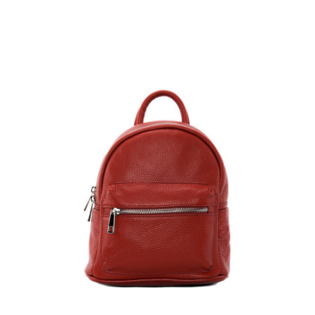 Sac à dos tendance femme en cuir italien grainé porté main ou dos rouge clair