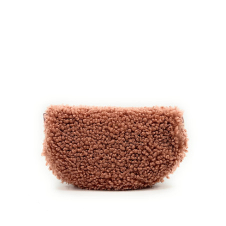 Sac banane a bandoulière amovible femme en peluche rose et cuir