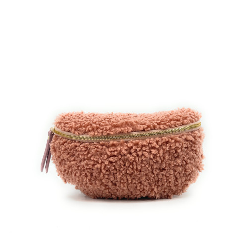 Sac banane peluche rose à bandoulière femme