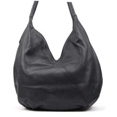 Sac hobo femme en cuir italien grainé porté épaule avec deux anses noir sac tendance