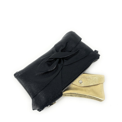 Sac mode femme en cuir irisé porté main et bandoulière noir pochette tendance