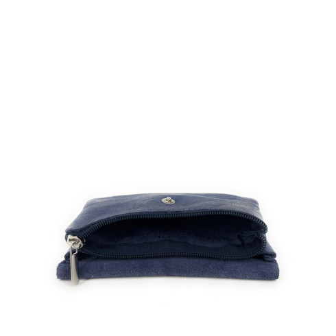Pochette porte-cartes tendance femme en cuir métallisé porté main bleu moyen porte-monnaie