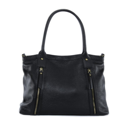 Sac femme très tendance en cuir italien grainé porté épaule noir pur vachette