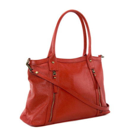 Sac à main tendance femme en cuir italien grainé porté épaule rouge clair