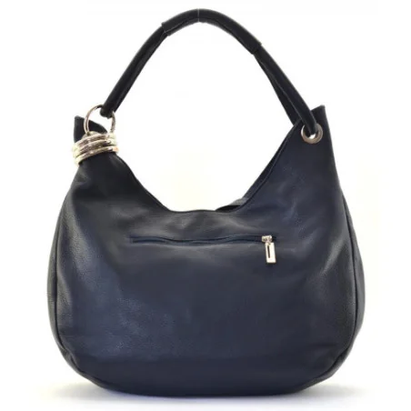 Sac très tendance femme en cuir grainé italien porté épaule bleu foncé