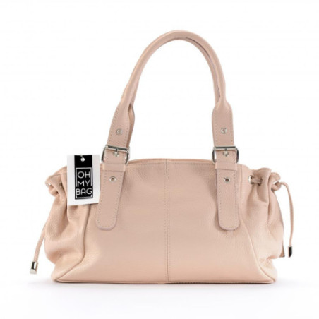 Sac baguette mode femme en cuir grainé porté épaule rose sac très tendance