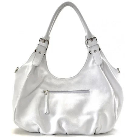 Sac à main femme très tendance en cuir grainé porté épaule avec bandoulière amovible blanc