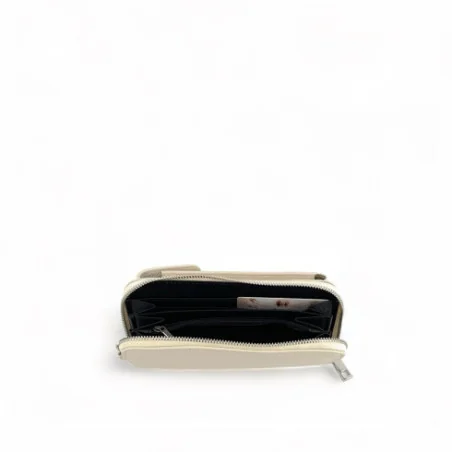 Pochette étui téléphone portable tendance femme en cuir italien grainé porté main et bandoulière beige