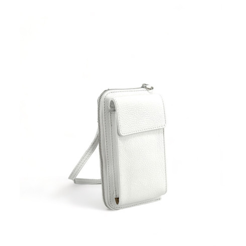 Pochette mode femme en cuir grainé porté bandoulière et main blanc mini sac très tendance