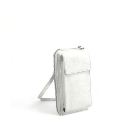 Pochette mode femme en cuir grainé porté bandoulière et main blanc mini sac très tendance