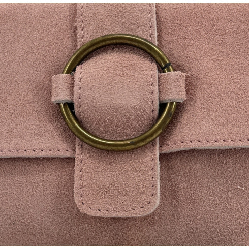 Sac à bandoulière forme trotteur pour femme en daim italien cuir pur vachette couleur poudre
