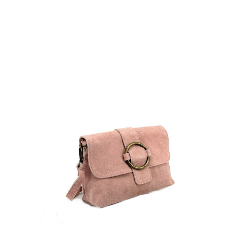 Mini sac type trotteur avec bandoulière amovible en daim rose poudre pour femme