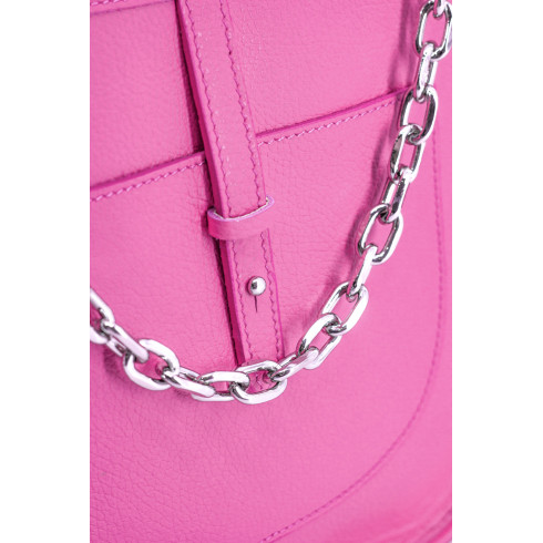 Sac à main forme hobo en cuir pur vachette italien rose bonbon pour femme
